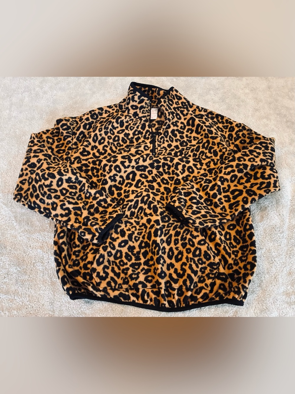 Women’s Leopard Print Fleece Pullover - Brown/Black Size Medium (7-9)